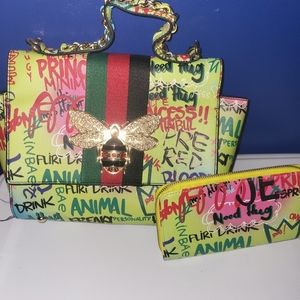 Graffiti handbag with matching wallet